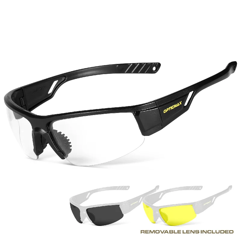 OPTIC MAX TACTICAL SAFETY GLASSES - 3 INTERCHANGEABLE LENSES - CLEAR, AMBER, GRAY ANTI-FOG LENS - 1 PAIR