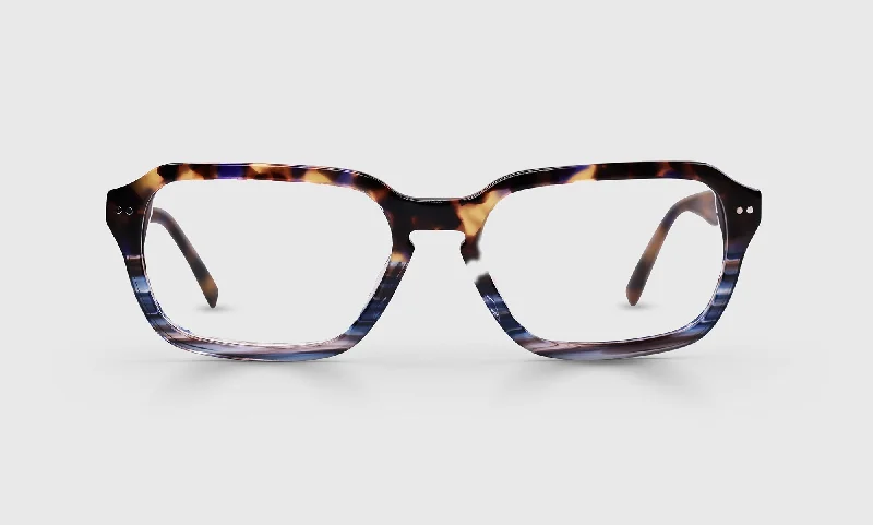 19 - Tortoise to Blue Stripe Fade Front and Temples