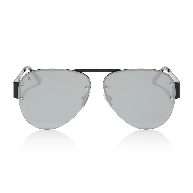 917 - black shiny metal frame + silver mirror sunglasses