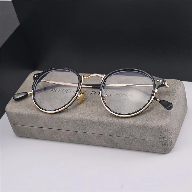 Cubojue Unisex Full Rim Oval Acetate Titanium Presbyopic Reading Glasses 22480p