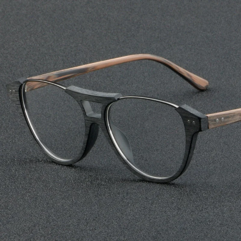 Cubojue Unisex Full Rim Round Wood Acetate Alloy Myopic Reading Glasses 5809