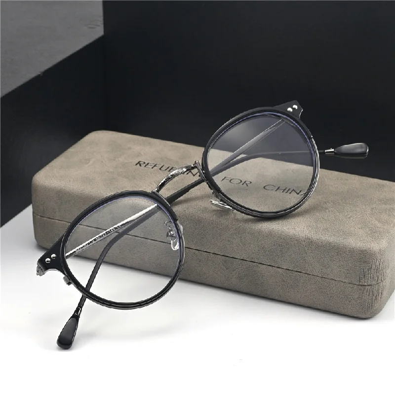 Cubojue Unisex Full Rim Small Round Acetate Alloy Myopic Reading Glasses 6809m