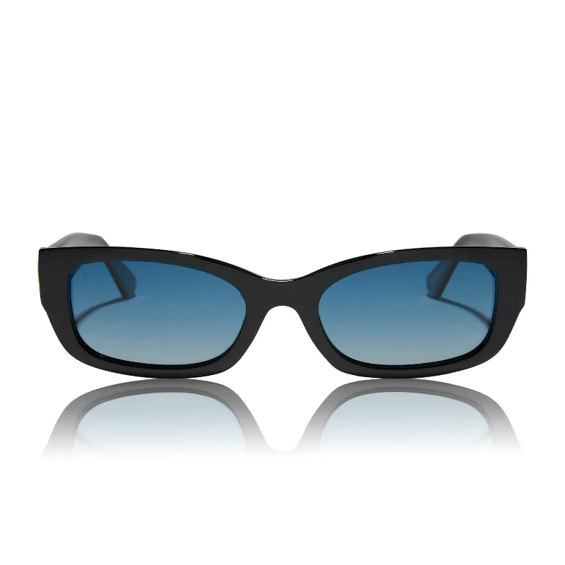 janis - cold, shiny, hard, plastic + punky blue gradient polarized sunglasses