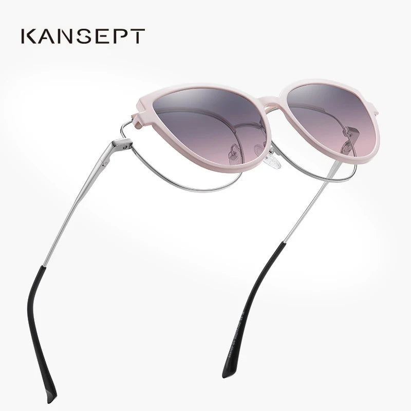 Kansept Women's Full Rim Cat Eye Stainless Steel Reading Glasses Clip On Sunglasses 5103