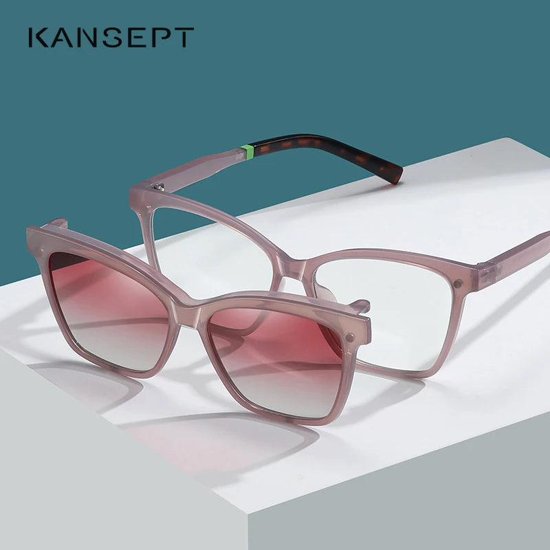 Kansept Women's Full Rim Cat Eye Tr 90 Reading Glasses Clip On Sunglasses 7704