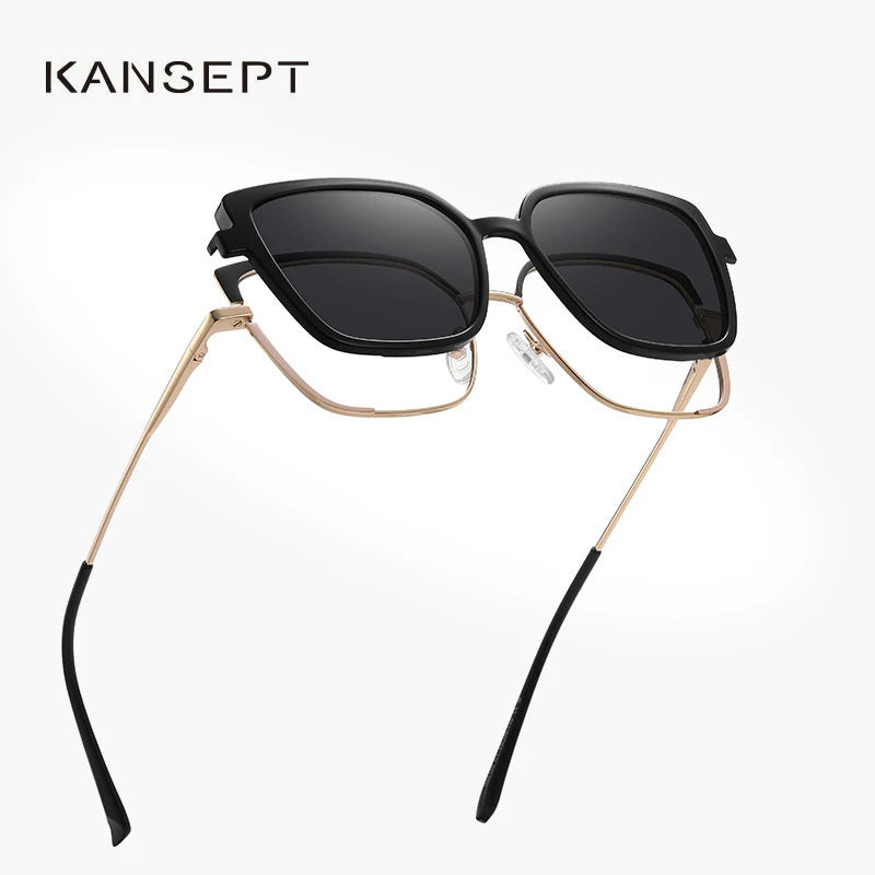 Kansept Women's Full Rim Square Stainless Steel Reading Glasses Clip On Sunglasses 2510