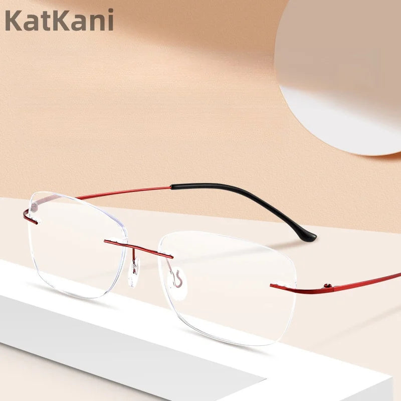 KatKani Women's Rimless Square Titanium Reading Glasses 7002