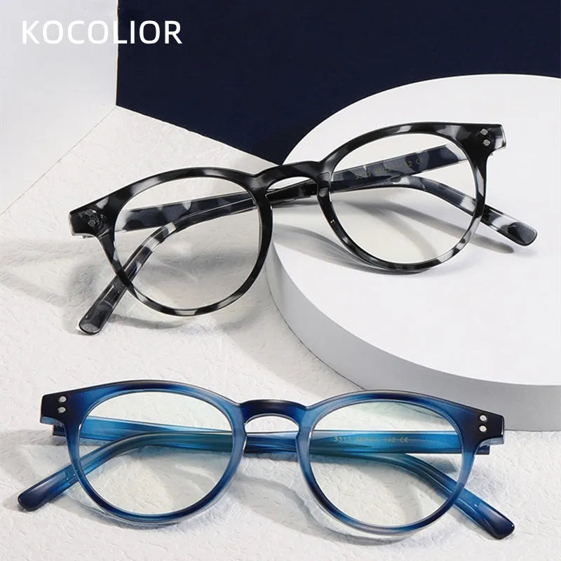 Kocolior Unisex Full Rim Round Acetate Hyperopic Reading Glasses 3313