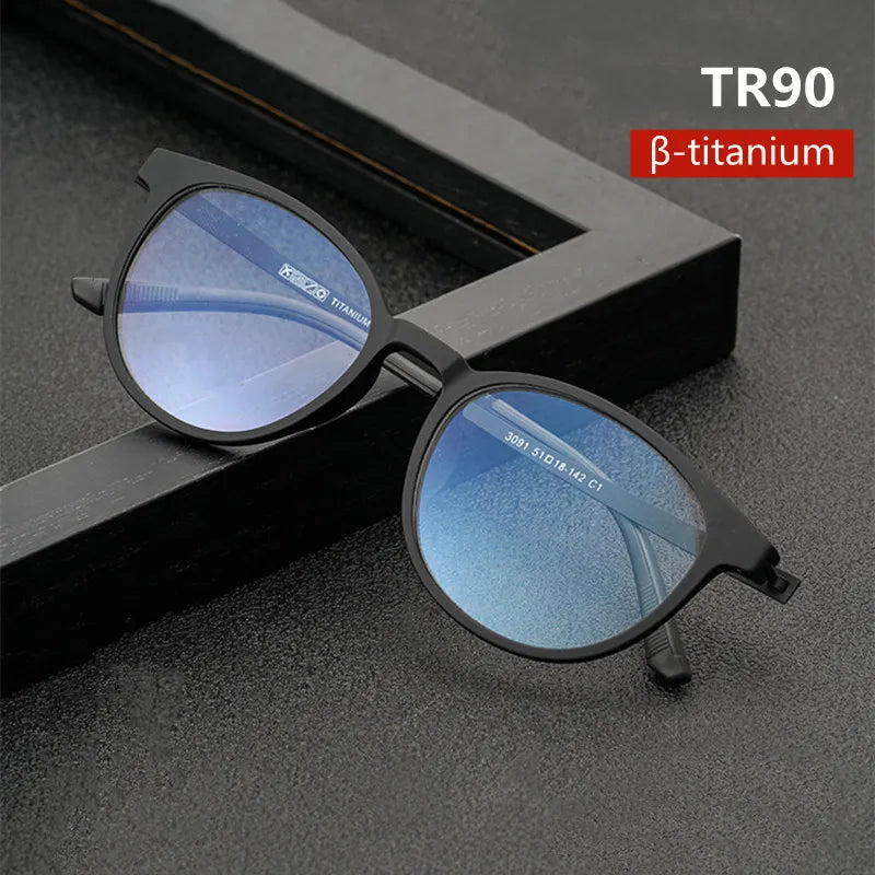 Kocolior Unisex Full Rim Round Tr 90 Titanium Hyperopic Reading Glasses 23091