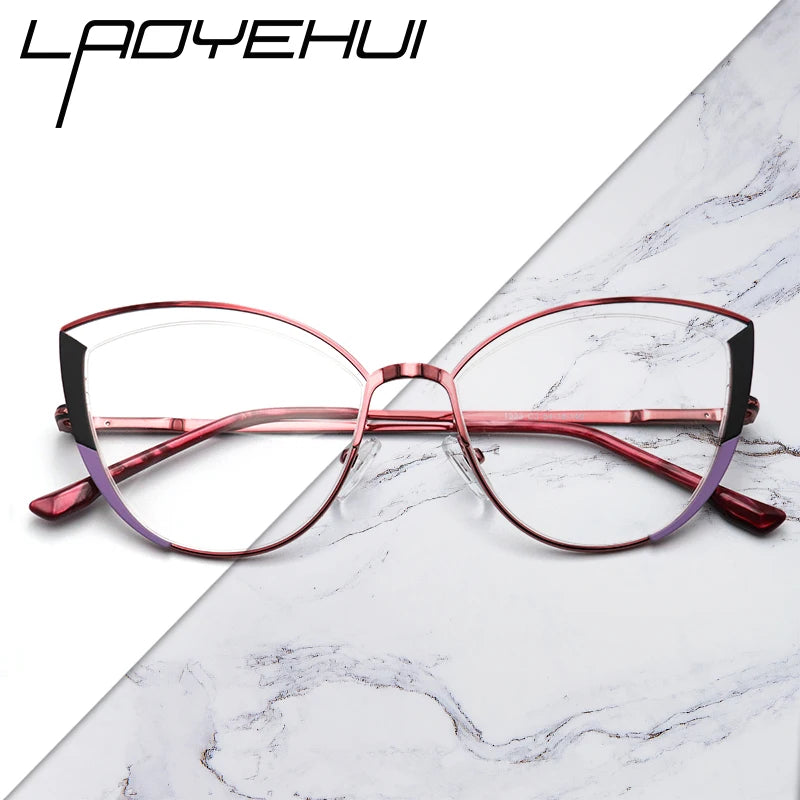 Laoyehui Women's Full Rim Oval Cat Eye Alloy Reading Glasses 1993