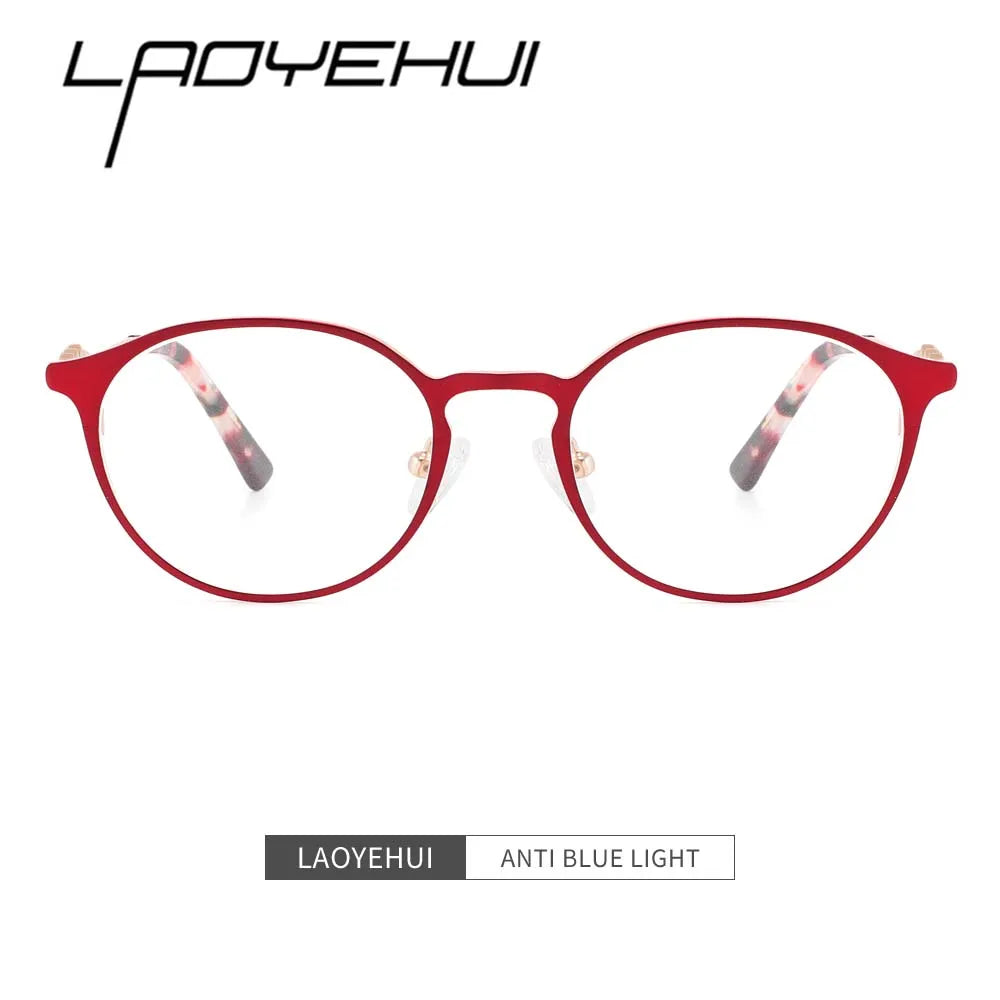 Laoyehui Women's Full Rim Round Alloy Acetate Reading Glasses L8972