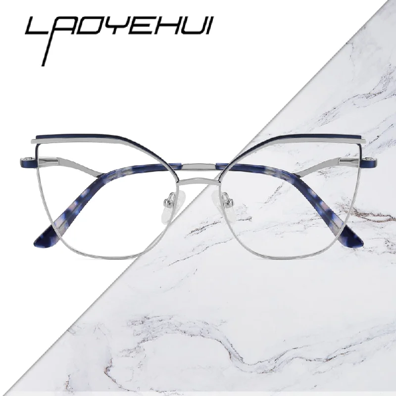 Laoyehui Women's Full Rim Square Cat Eye Alloy Presbyopic Reading Glasses Chain Glr8455