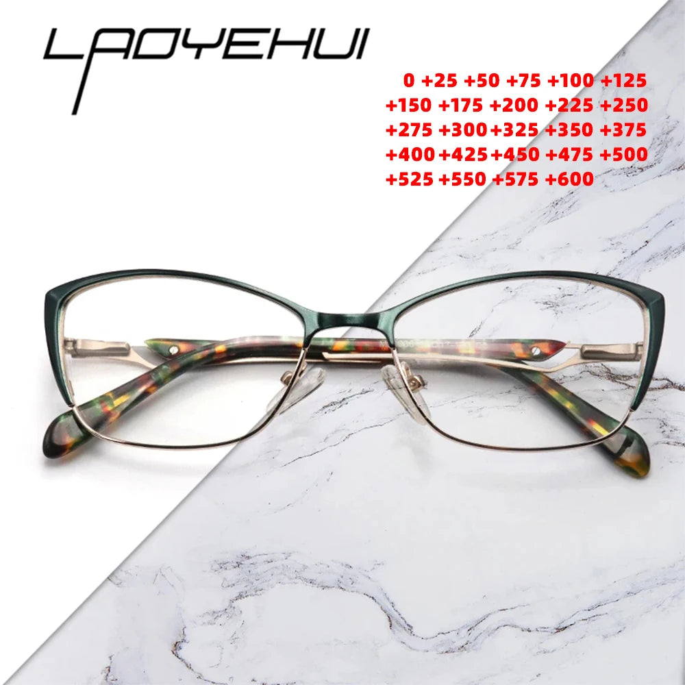 Laoyehui Women's Full Rim Square Cat Eye Alloy Reading Glasses 120036