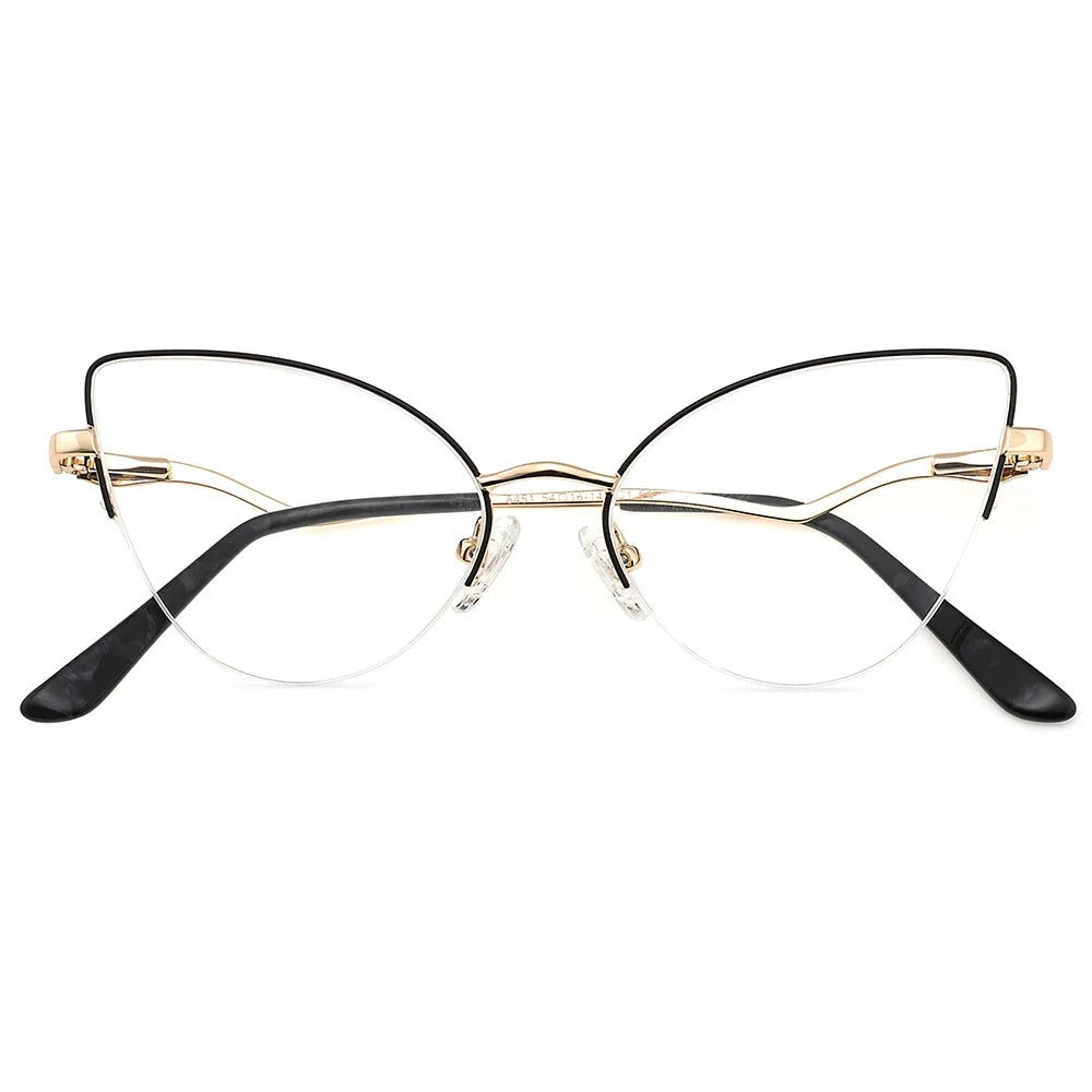 Laoyehui Women's Semi Rim Oval Cat Eye Alloy Reading Glasses 8451