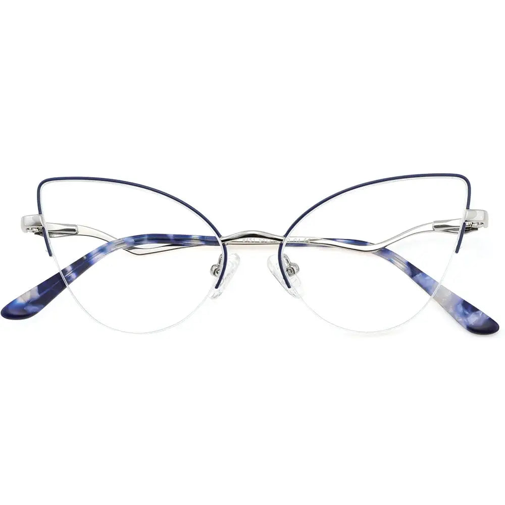 Laoyehui Women's Semi Rim Oval Cat Eye Alloy Reading Glasses 8451