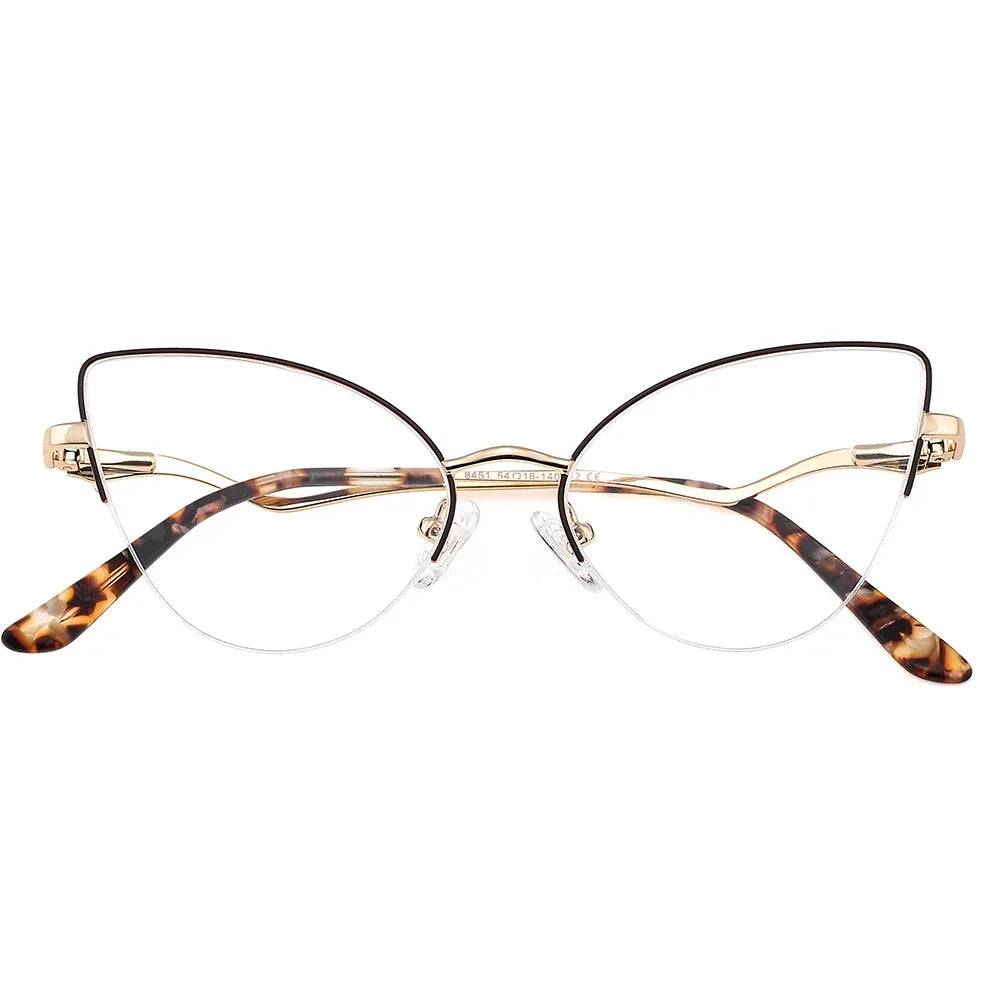 Laoyehui Women's Semi Rim Oval Cat Eye Alloy Reading Glasses L8451