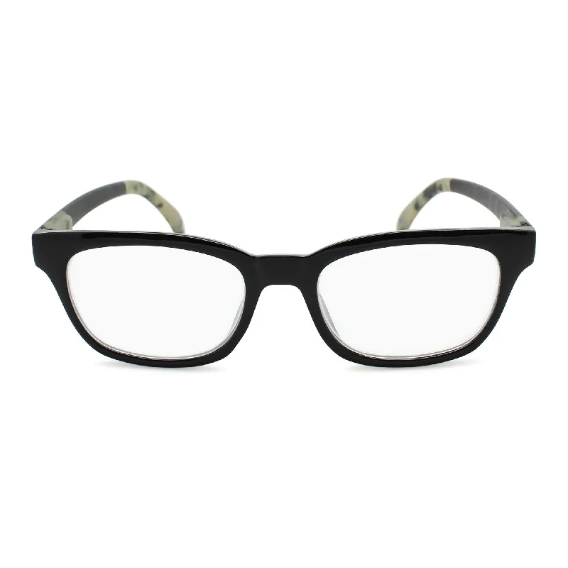 Retro Square Frame Reading Glasses with Faux Horn Temples | R-817