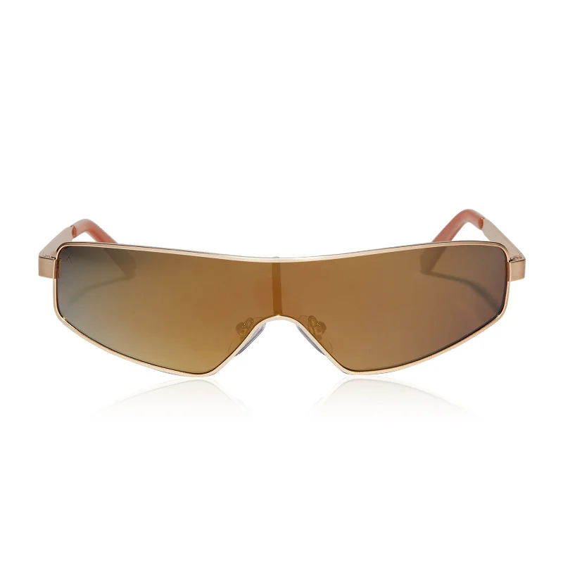 skyami - brushed gold + light brown solid flash polarized sunglasses