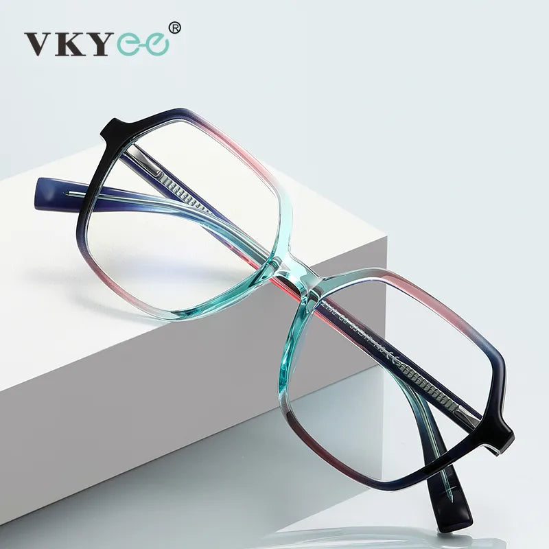 Vicky Unisex Full Rim Large Polygon Square Acetate Alloy Reading Glasses 2140