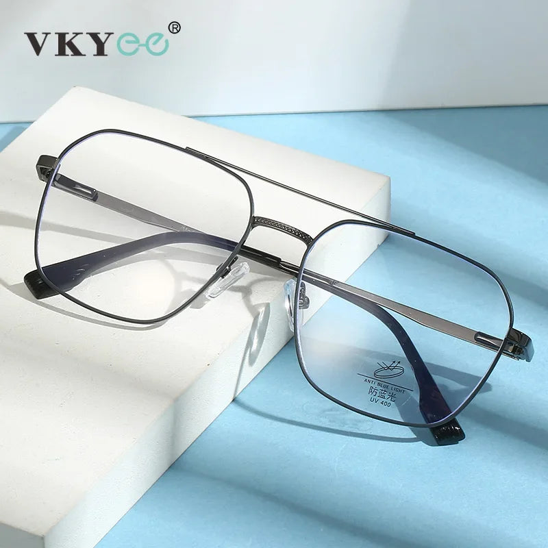 Vicky Unisex Full Rim Square Double Bridge Alloy Reading Glasses 46905