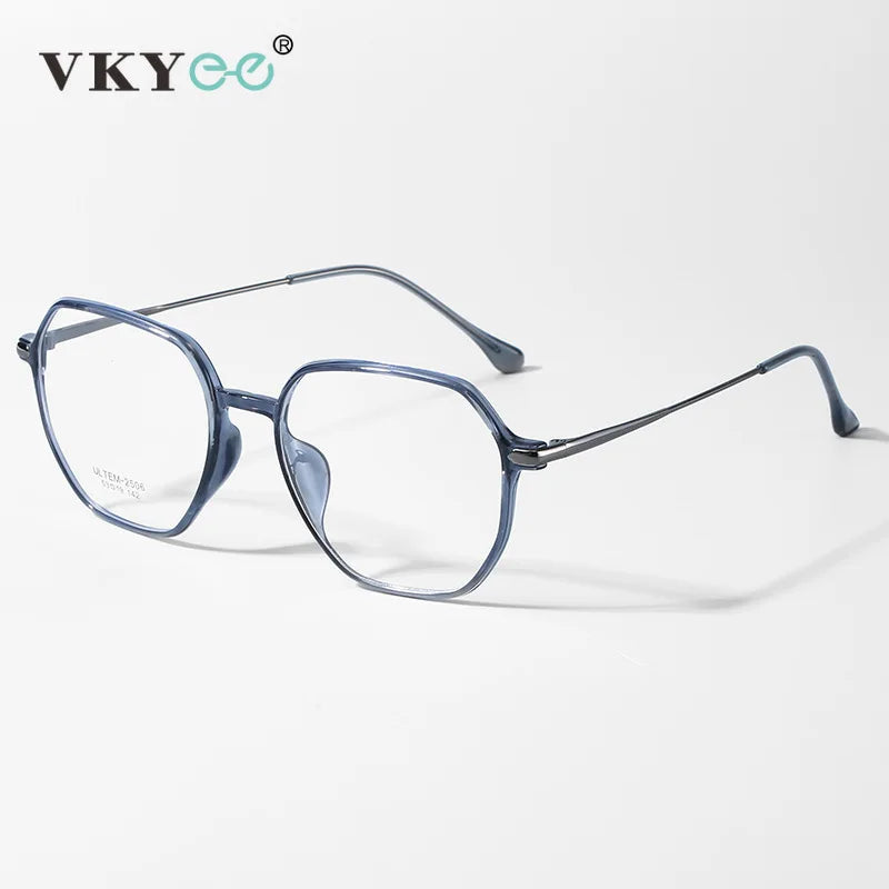 Vicky Women's Full Rim Flat Top Polygon Ultem Steel Reading Glasses 4250