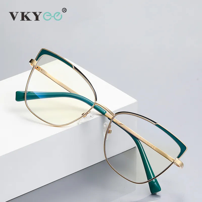 Vicky Women's Full Rim Large Square Cat Eye Alloy Reading Glasses 3104