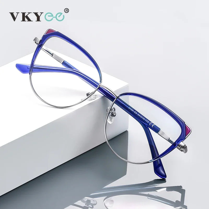 Vicky Women's Full Rim Oval Cat Eye Alloy Reading Glasses 43124