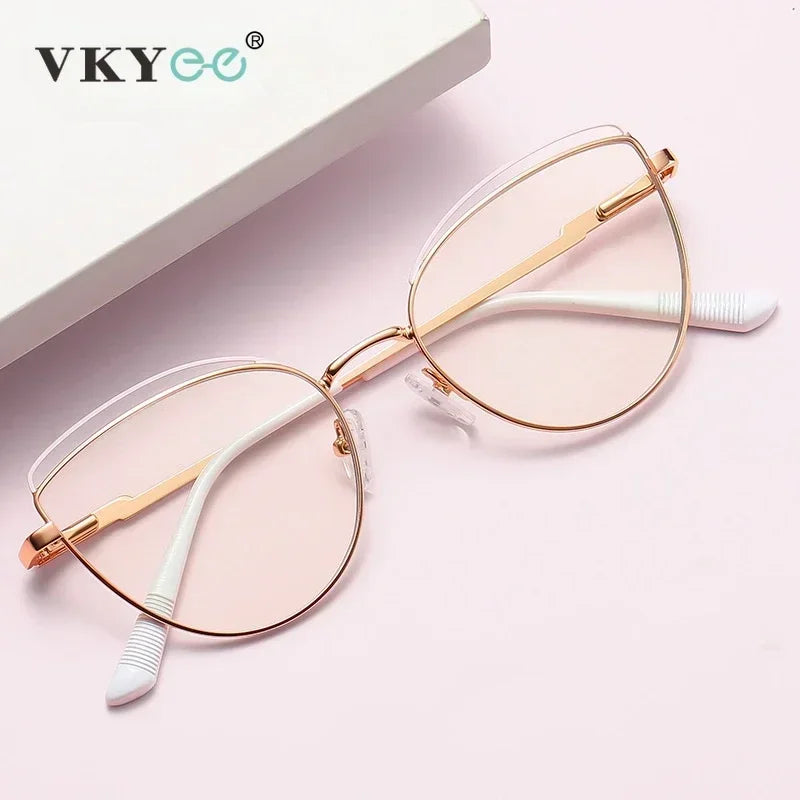 Vicky Women's Full Rim Oval Cat Eye Alloy Reading Glasses 49745