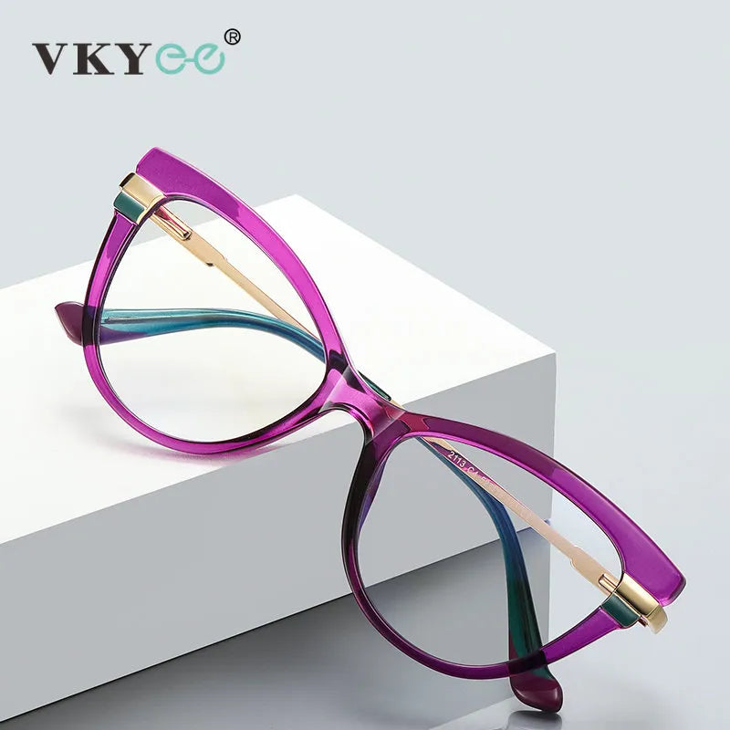 Vicky Women's Full Rim Tr 90 Stainless Steel Square Cat Eye Reading Glasses 2113