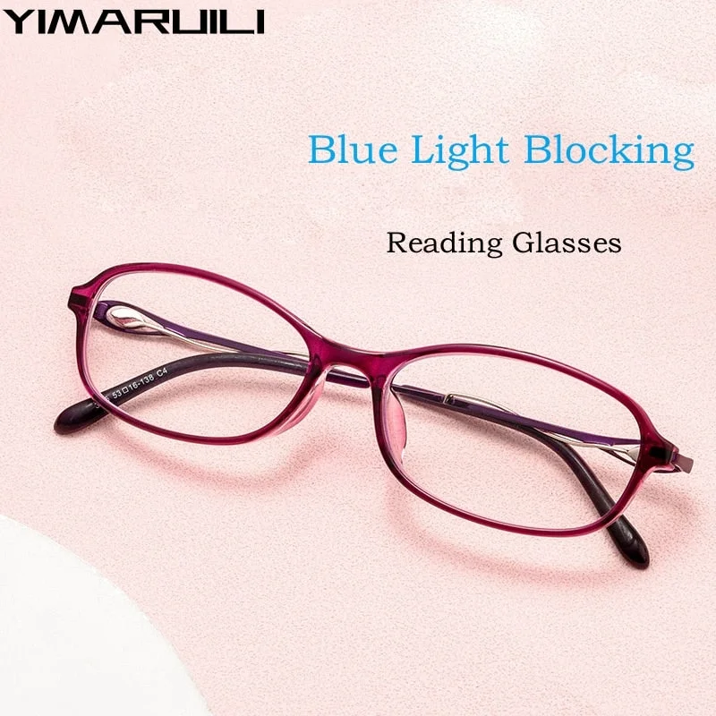 Yimaruili Women's Full Rim Small Oval Tr 90 Alloy Hyperopic Reading Glasses 3605lh